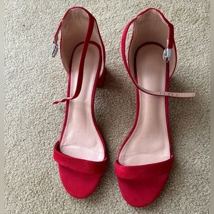 Red block heels with strap